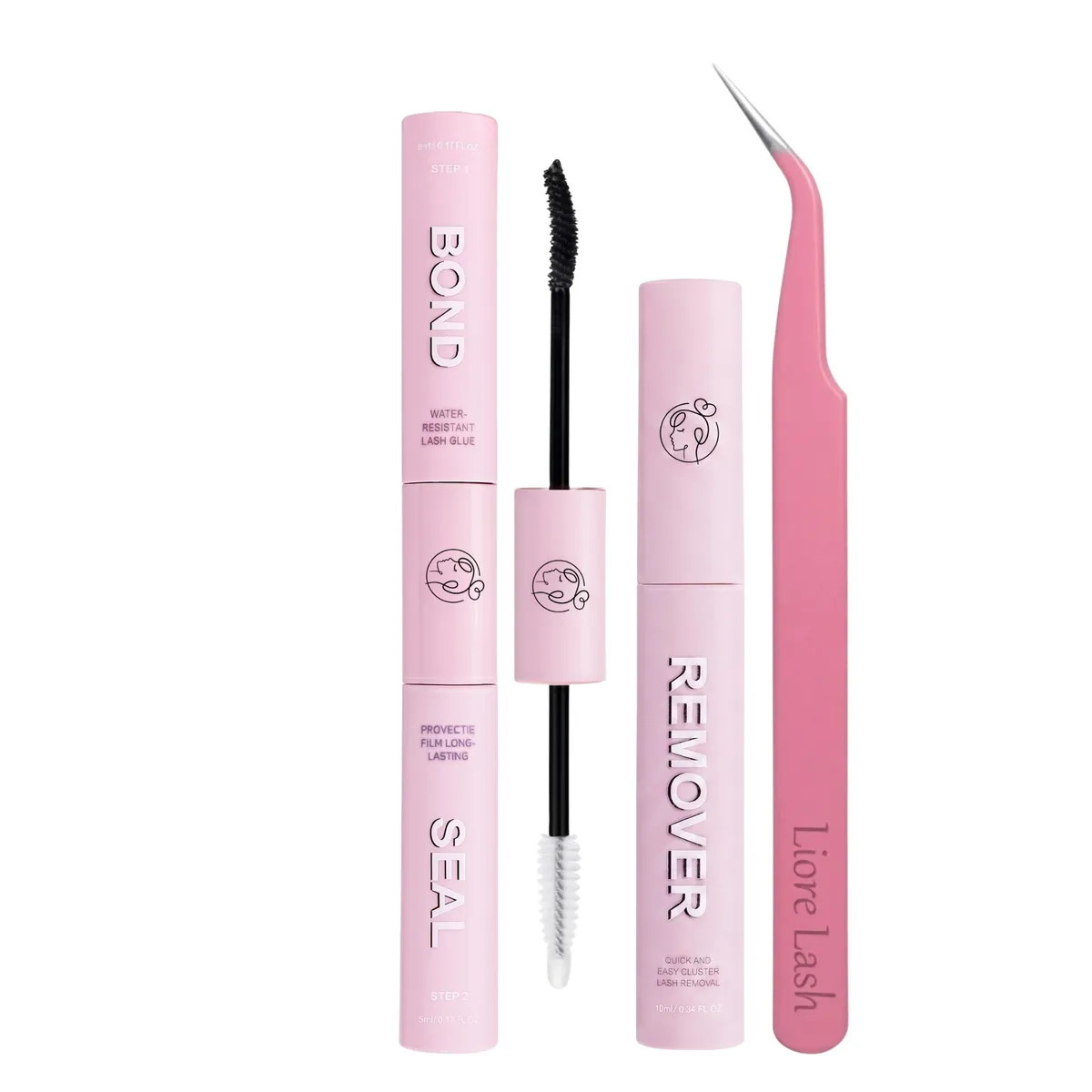 Bond & Seal, remover en pincet uit de clusterset van Liore Lash