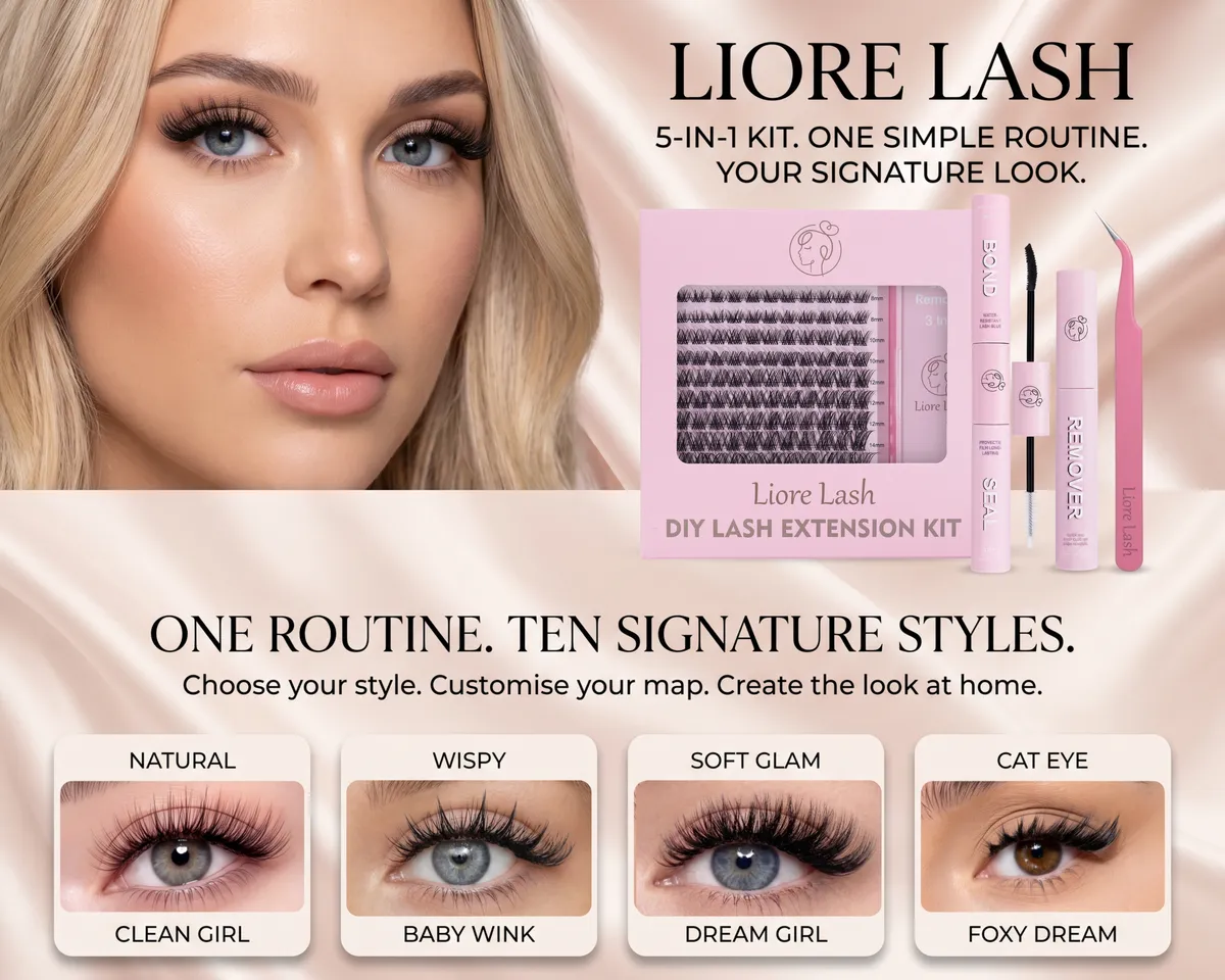 DIY wimperextensions-set van Liore Lash met clusters, Bond & Seal, remover en pincet