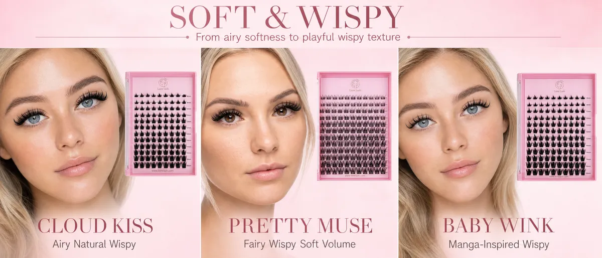 Wispy clusterwimpers in de stijlen Cloud Kiss, Pretty Muse en Baby Wink